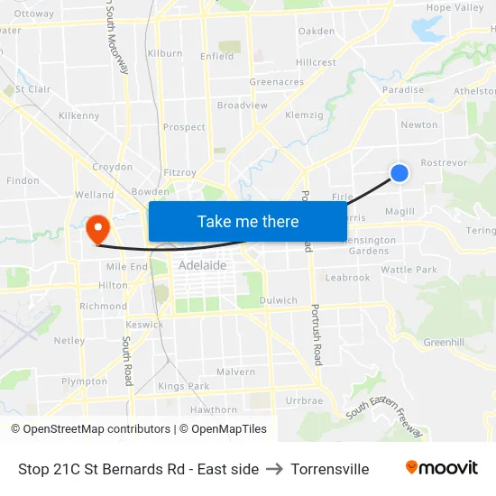 Stop 21C St Bernards Rd - East side to Torrensville map