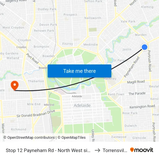 Stop 12 Payneham Rd - North West side to Torrensville map