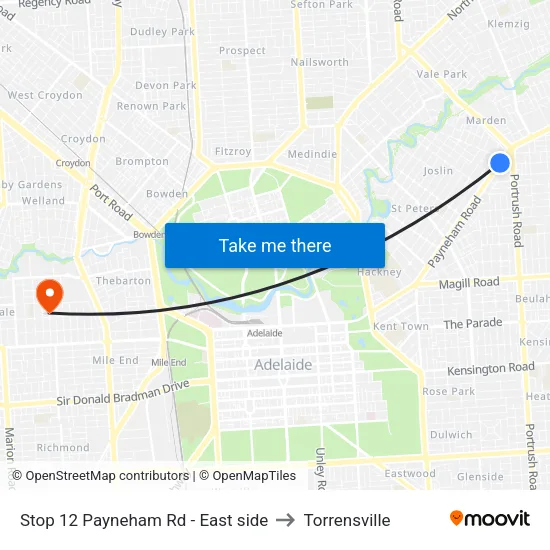 Stop 12 Payneham Rd - East side to Torrensville map