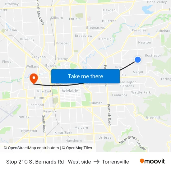 Stop 21C St Bernards Rd - West side to Torrensville map