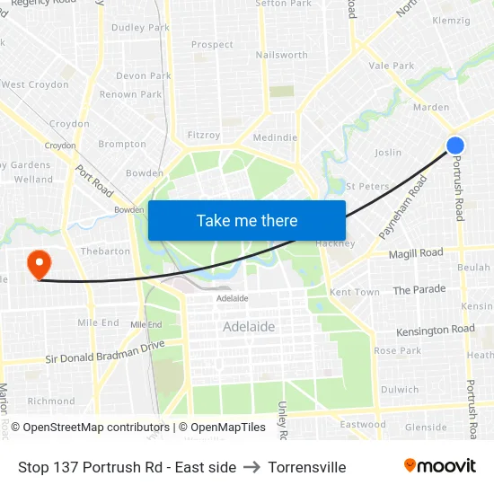 Stop 137 Portrush Rd - East side to Torrensville map