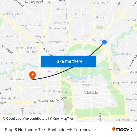 Stop 8 Northcote Tce - East side to Torrensville map