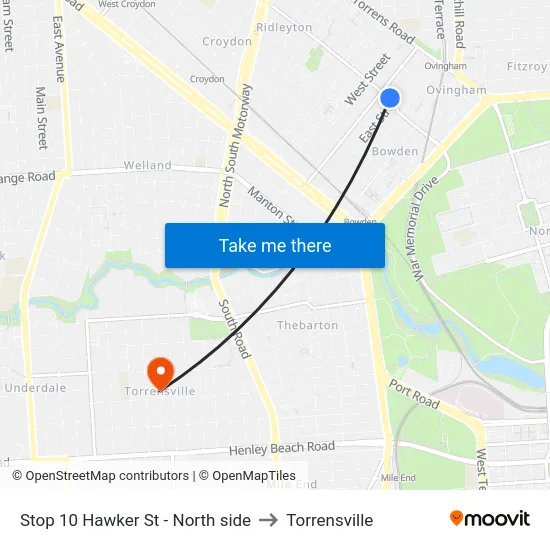 Stop 10 Hawker St - North side to Torrensville map