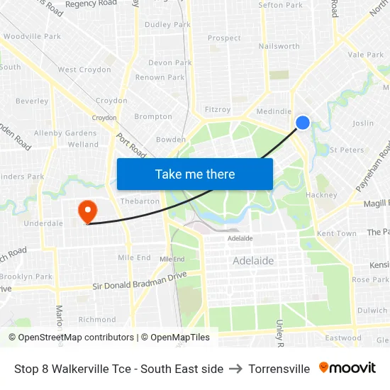 Stop 8 Walkerville Tce - South East side to Torrensville map