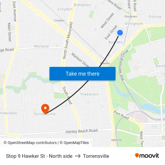 Stop 9 Hawker St - North side to Torrensville map