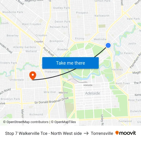 Stop 7 Walkerville Tce - North West side to Torrensville map