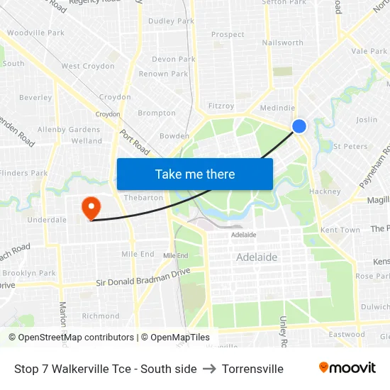Stop 7 Walkerville Tce - South side to Torrensville map