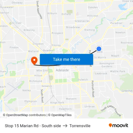 Stop 15 Marian Rd - South side to Torrensville map