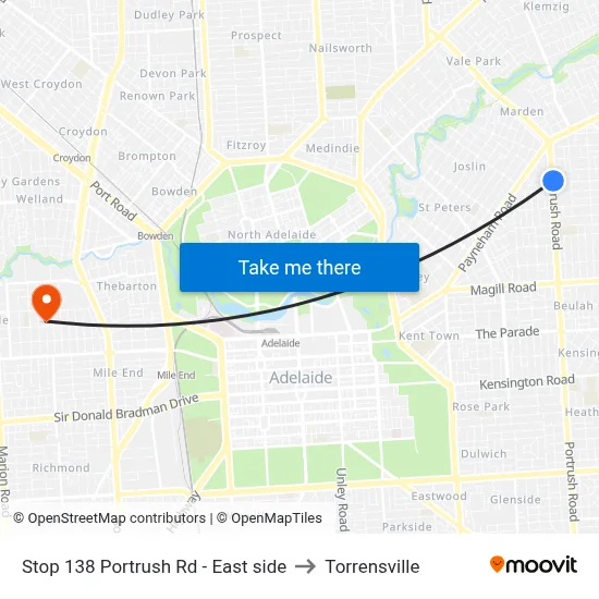 Stop 138 Portrush Rd - East side to Torrensville map