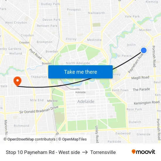 Stop 10 Payneham Rd - West side to Torrensville map