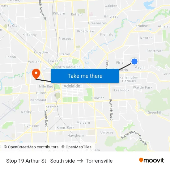 Stop 19 Arthur St - South side to Torrensville map