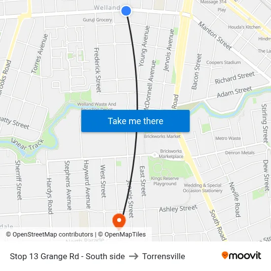 Stop 13 Grange Rd - South side to Torrensville map