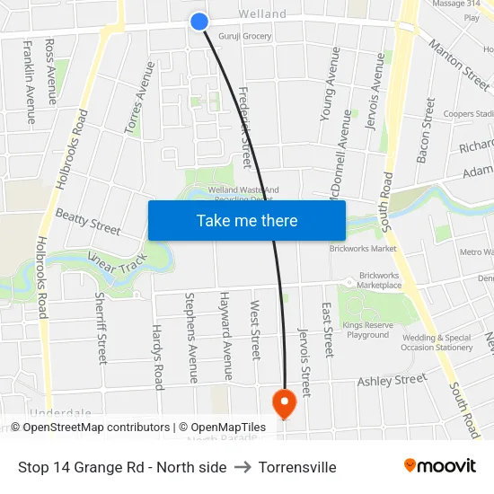 Stop 14 Grange Rd - North side to Torrensville map
