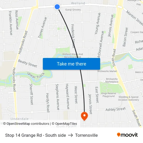 Stop 14 Grange Rd - South side to Torrensville map