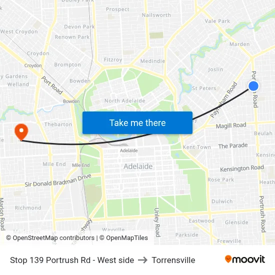 Stop 139 Portrush Rd - West side to Torrensville map