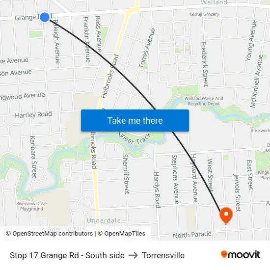 Stop 17 Grange Rd - South side to Torrensville map