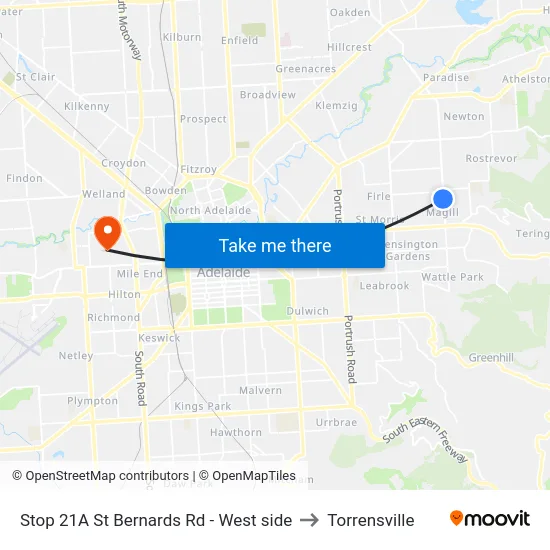 Stop 21A St Bernards Rd - West side to Torrensville map