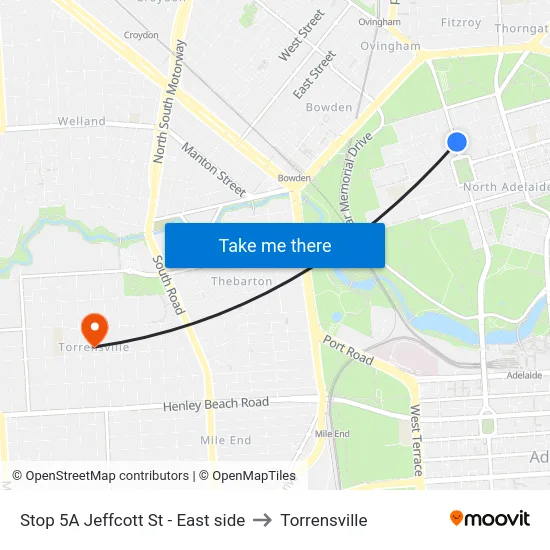 Stop 5A Jeffcott St - East side to Torrensville map