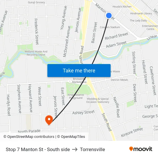 Stop 7 Manton St - South side to Torrensville map