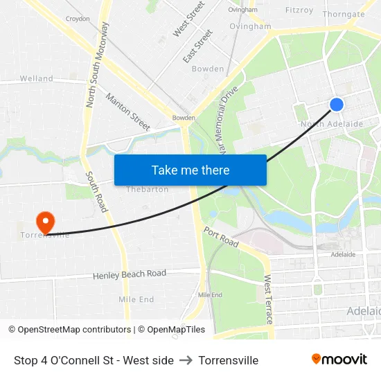 Stop 4 O'Connell St - West side to Torrensville map