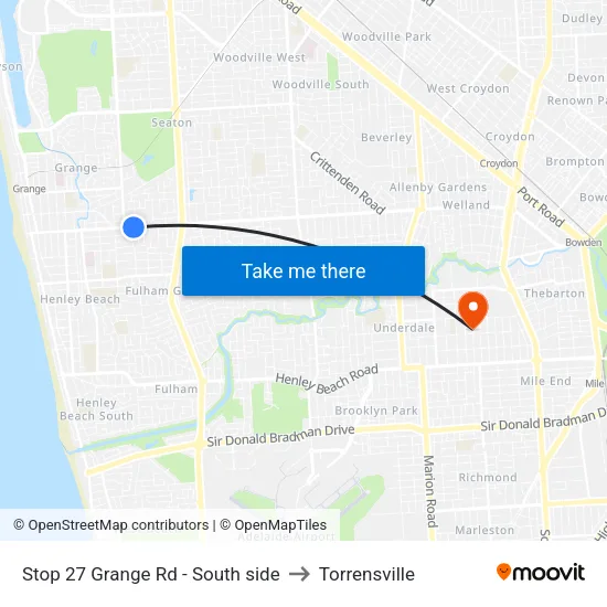 Stop 27 Grange Rd - South side to Torrensville map