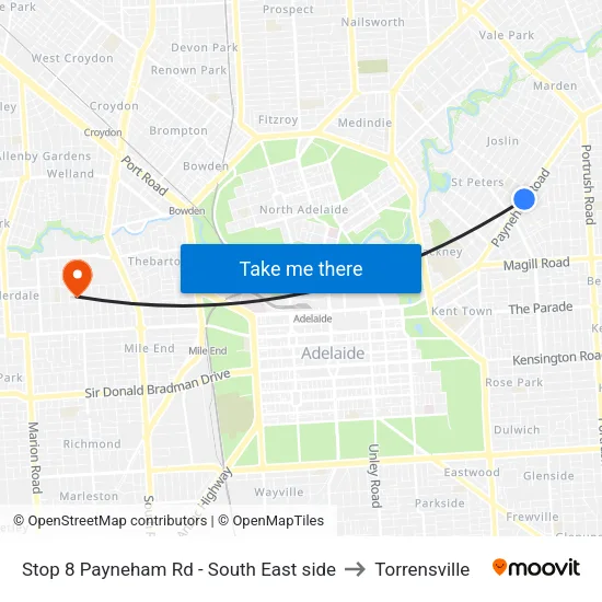 Stop 8 Payneham Rd - South East side to Torrensville map