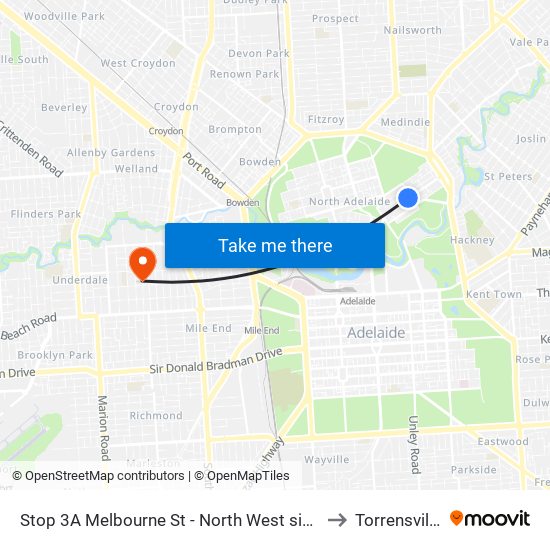 Stop 3A Melbourne St - North West side to Torrensville map