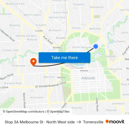 Stop 3A Melbourne St - North West side to Torrensville map