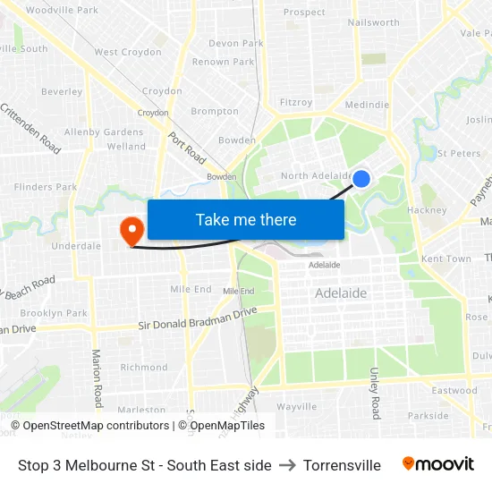 Stop 3 Melbourne St - South East side to Torrensville map