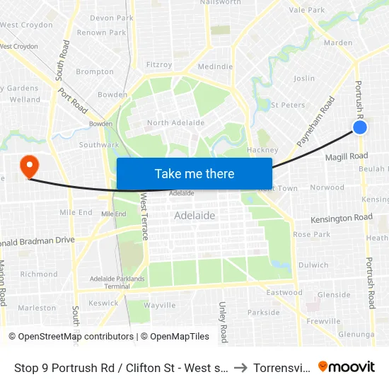 Stop 9 Portrush Rd / Clifton St - West side to Torrensville map