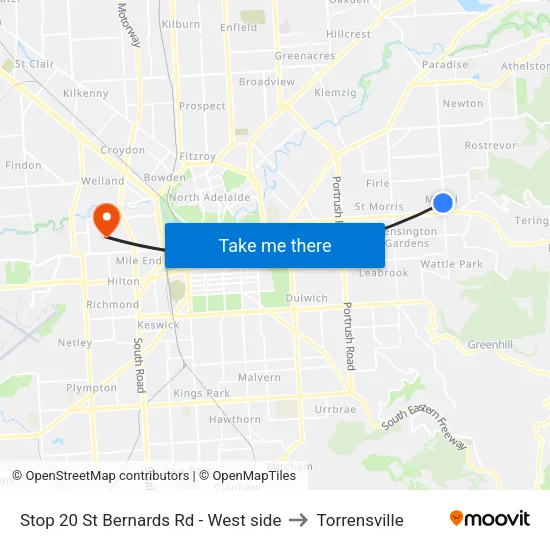 Stop 20 St Bernards Rd - West side to Torrensville map