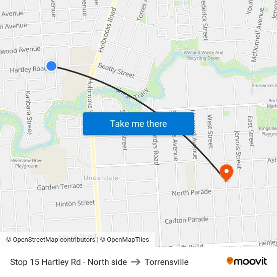 Stop 15 Hartley Rd - North side to Torrensville map