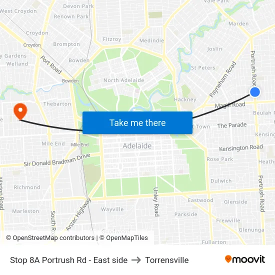 Stop 8A Portrush Rd - East side to Torrensville map