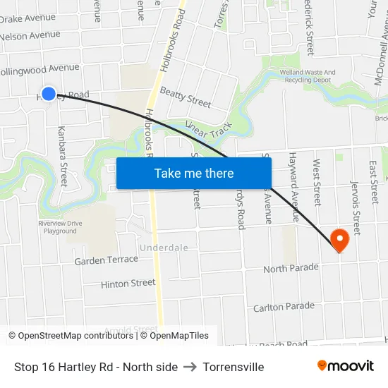 Stop 16 Hartley Rd - North side to Torrensville map