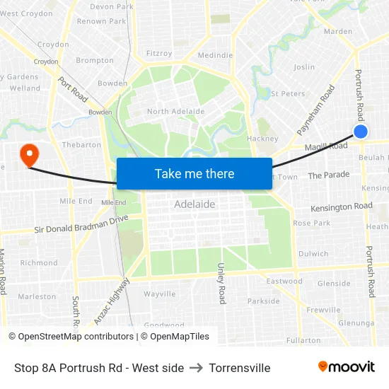 Stop 8A Portrush Rd - West side to Torrensville map