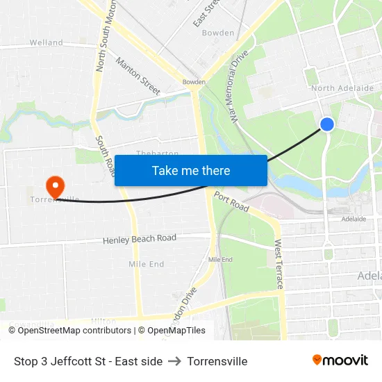 Stop 3 Jeffcott St - East side to Torrensville map