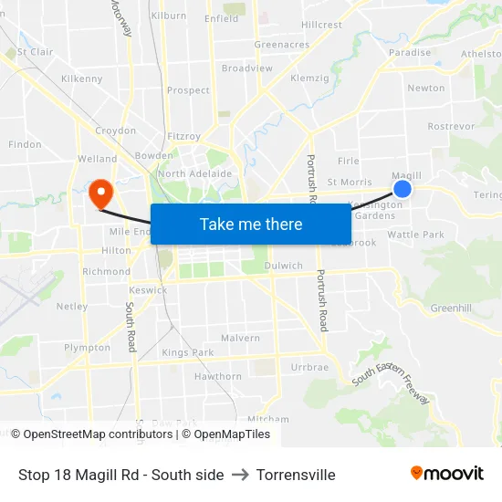 Stop 18 Magill Rd - South side to Torrensville map