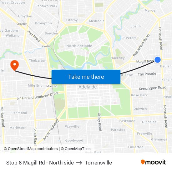 Stop 8 Magill Rd - North side to Torrensville map