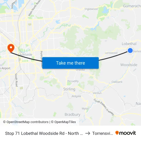 Stop 71 Lobethal Woodside Rd - North side to Torrensville map