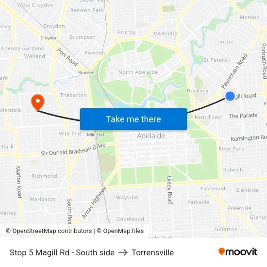 Stop 5 Magill Rd - South side to Torrensville map