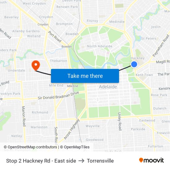 Stop 2 Hackney Rd - East side to Torrensville map