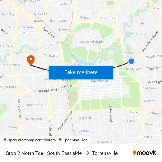 Stop 2 North Tce - South East side to Torrensville map