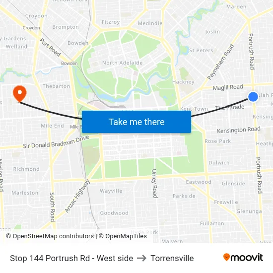 Stop 144 Portrush Rd - West side to Torrensville map