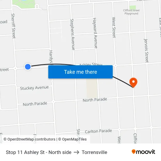 Stop 11 Ashley St - North side to Torrensville map