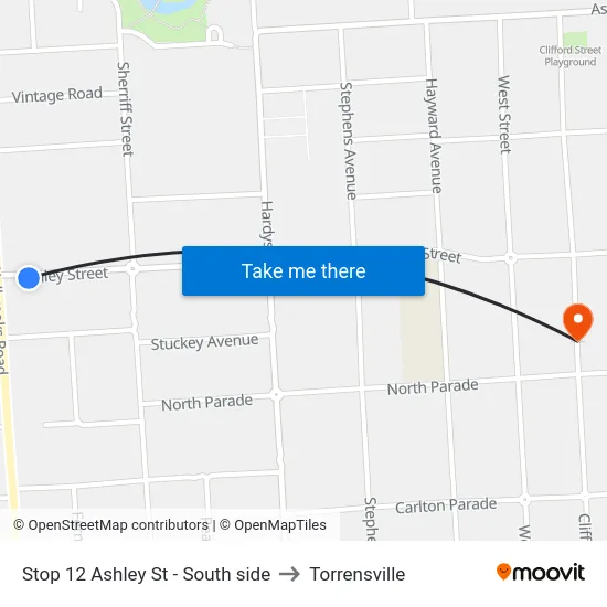 Stop 12 Ashley St - South side to Torrensville map