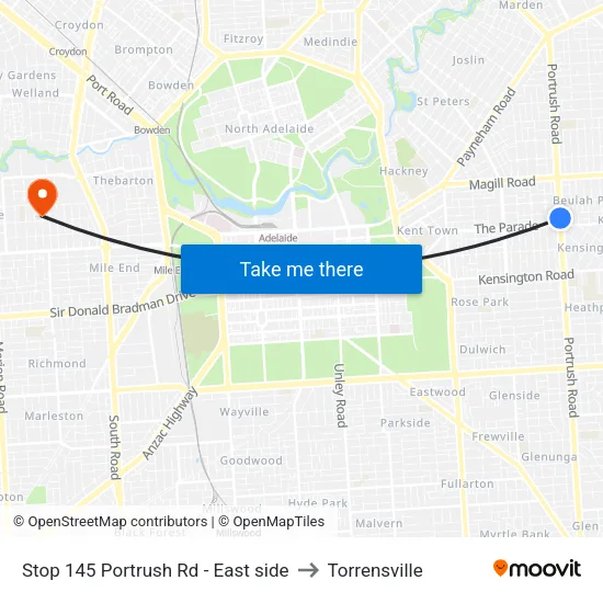 Stop 145 Portrush Rd - East side to Torrensville map