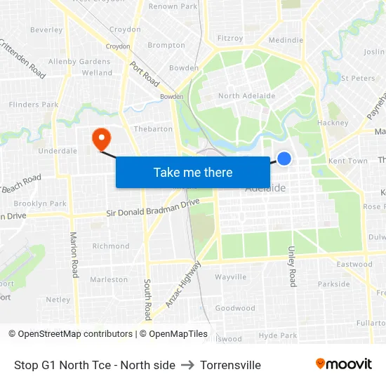 Stop G1 North Tce - North side to Torrensville map