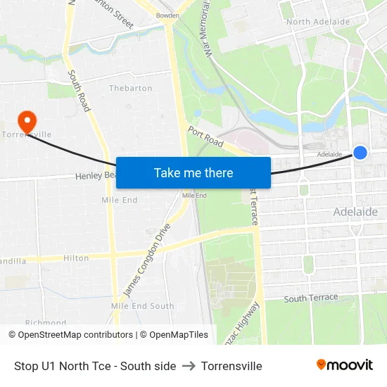 Stop U1 North Tce - South side to Torrensville map