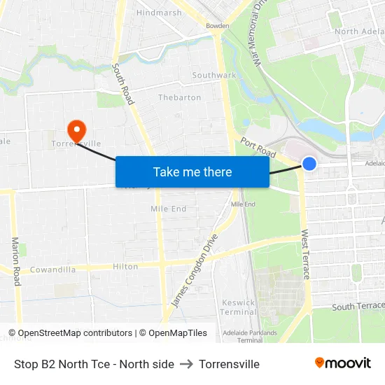Stop B2 North Tce - North side to Torrensville map