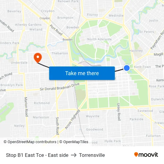 Stop B1 East Tce - East side to Torrensville map